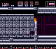 Samus atop the rising pillar.