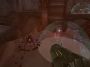 Samus overlooks one of the room's ledges.