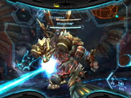 Mogenar fires a giant Phazon laser from its mouth. However, this attack can be stopped by the use of an Ice Missile.