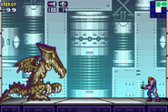 The corpse seen within the prototype variant of Neo-Ridley's room.