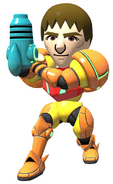 Artwork of a posing Samus Mii