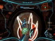 Samus using a Space Pirate Hand Scanner