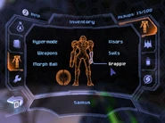 The Grapple upgrades are located on Samus's left arm within her Power Suit.