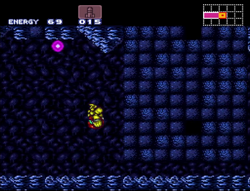 Overhang corridor - Super Metroid