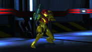 Samus takes aim at the others in the Cargo Hold.