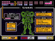 Pantalla de Samus, donde se puede elegir el modo del tanque de reserva, sea manual o automático.