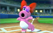 Birdo after getting a home run in Mario Super Sluggers