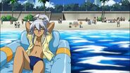 Tsubasa sun bathing by the beach. (From the MFB Sol Blaze movie.)