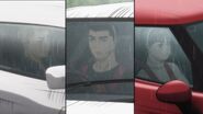 In Turn14, Kakeru, Shun, and Nozomi before the start of round 2's final race
