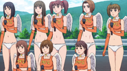 ?, Mami, Moe, Ren, Marie, ?, Kyoko, ? after performing (Turn04)