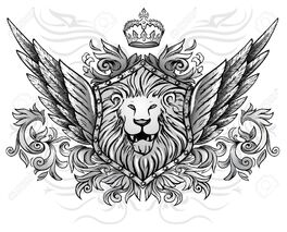 13413275-Winged-Lion-Insignia-Stock-Vector-lion-tattoo-crown