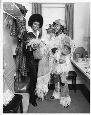 Michael meeting Gregg Burge as Scarecrow after a performance of The Wiz on stage c