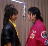 Siedah Garrett and Michael Jackson recording "I Just Can't Stop Loving You"