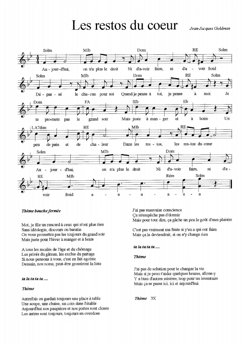 Resto Du Coeur Chanson