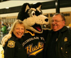 Blizzard with two Michigan Tech Police officers.