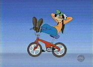 Goofy resting on bike