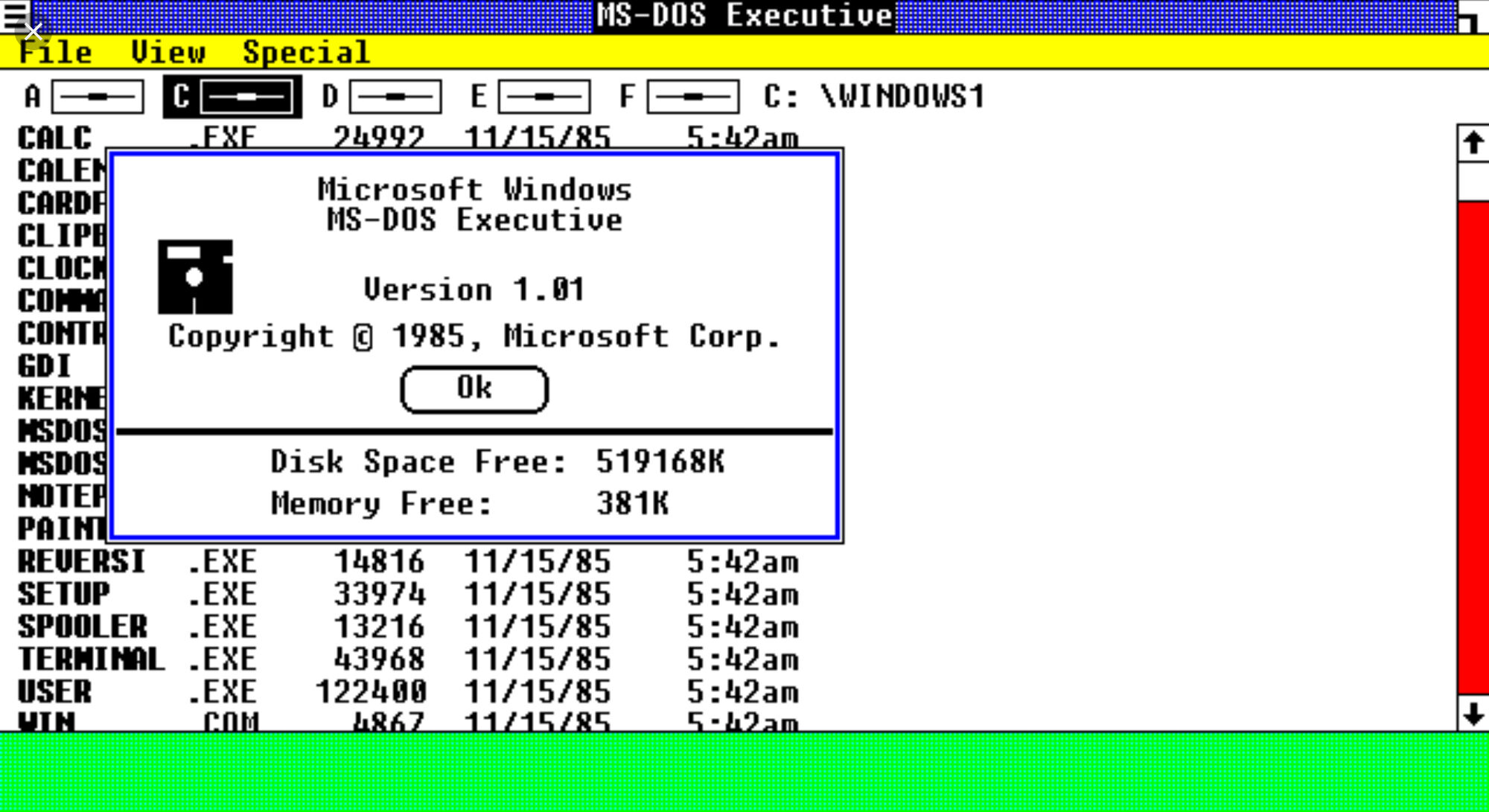 Windows 1.0 изображение интерфейса