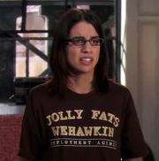 Dub Dub sporting the Jolly Fats Wehawkin Employment Agency t-shirt