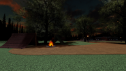 A camping place inside a corner near the Bloodstone Hills sign.