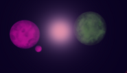 The Pink and Green Moons seen on the Sky.