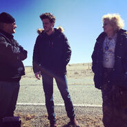 BTS Francois Arnaud and Joanne Camp between takes