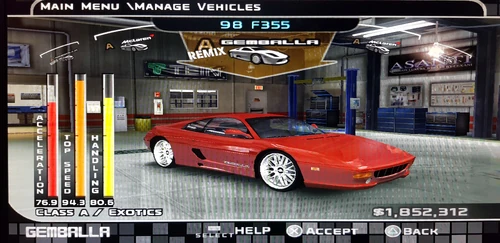 The Gemballa F355's performance stats.