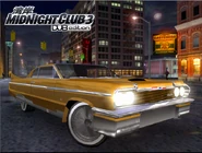 A modified Chevrolet Impala on the streets of Detroit (possibly) in Midnight Club 3: DUB Edition.