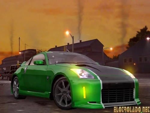 A modified green Nissan 350z in Atlanta. This is in Midnight Club 3: DUB Edition.