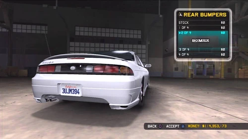 Rear view of a Nissan 240 SX in the garage.