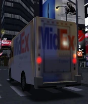 MCSR Utilimaster Aeromaster Rear.jpg (33 KB) Rear view of the Utilimaster Aeromaster in New York City. Notice the MidEx logo that resembles FedEx's logo.