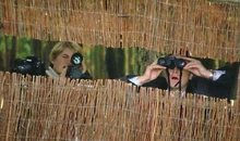 Sarah Pearce and Troy at the hide watching Moorcroft