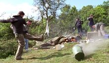 Teens destroying Tom's camp