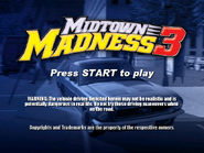 The title loading screen of Midtown Madness 3, showing the Ford Mustang Fastback in the foreground.