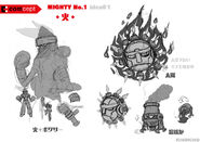 Concept art of Sun, furnace and boxer inspired versions of the character.