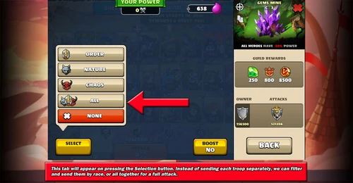 Turf war attack. Step two: selecting troops for deployment (select tool).