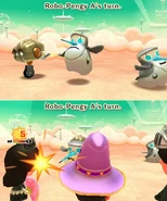 The Robo-Pengy attacks a Mii.