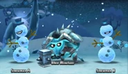 Blue Minotaur with two Snowmen.