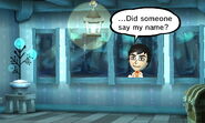 A Mii hearing their name in the Mii impression/Rumor event.