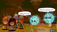 A Cool Mii (circled) reacts to faces being put on two bosses.