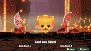 Two Doom Swords fighting alongside a "Traveler" Shield in the Switch version.