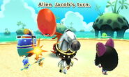 The Alien "Traveler" attacking a Mii.