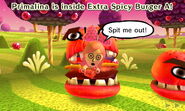 An Energetic Mii inside an Extra Spicy Burger.