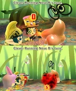 A Clever Running Nose attacking a Mii with the Vampire job.