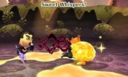 Using Sweet Whispers to temporarily lower an enemy's Defense.