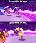 The Space Goblin attacking a Mii.