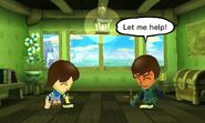 A Mii helps another Mii out with cleaning a room at the Inn.