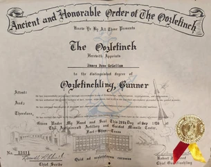 Ancient and Honorable Order of the Oozlefinch Certificate, Fort Bliss, Texas Circa 1956