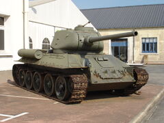 A T-34-85 tank on display at Musée des Blindés in April 2007.