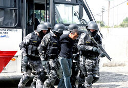 An officer from GATE (Special Tactical Actions Group/Grupo de Ações Táticas  Especiais), one of the elite squads of São Paulo Military Police