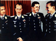 Heinrich Prinz zu Sayn-Wittgenstein, Hartmann Grasser, Walter Nowotny, Gunther Rall Luftwaffe flying aces German pilots in awarding ceremony September 1943.